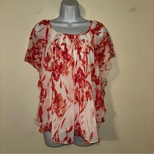 Cato Red and White Floral Blouse